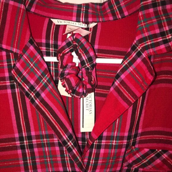 NWT Victoria's Secret Womens Pajama Top Size SP Red Plaid Button Up Long Sleeve - Picture 4 of 7